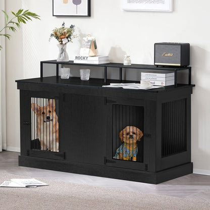 Mcombo Large Dog Crate Furniture TV Stand,Wooden Dog Kennel with Double Doors 1861