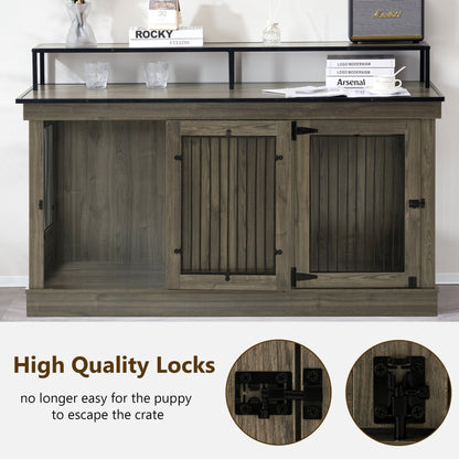 Mcombo Large Dog Crate Furniture TV Stand,Wooden Dog Kennel with Double Doors 1861