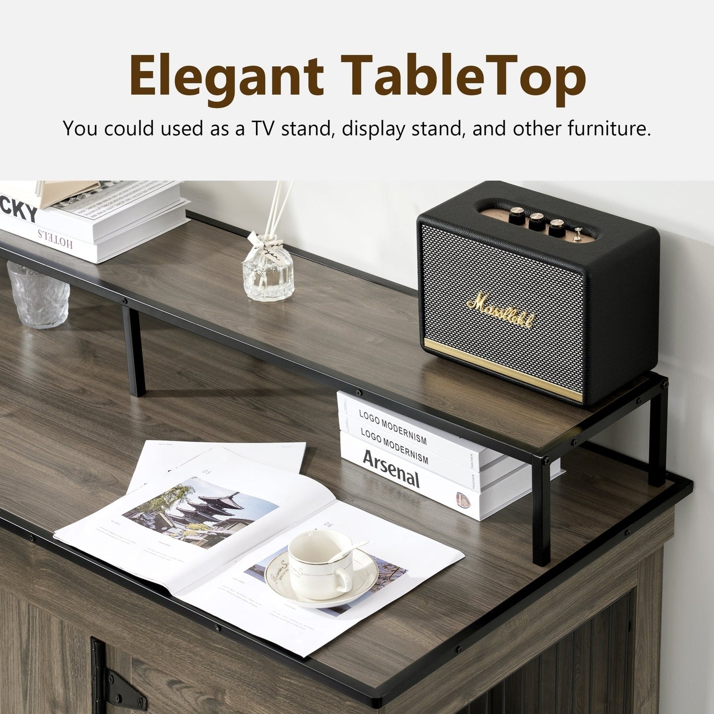 Mcombo Large Dog Crate Furniture TV Stand,Wooden Dog Kennel with Double Doors 1861