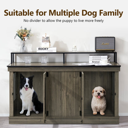 Mcombo Large Dog Crate Furniture TV Stand,Wooden Dog Kennel with Double Doors 1861