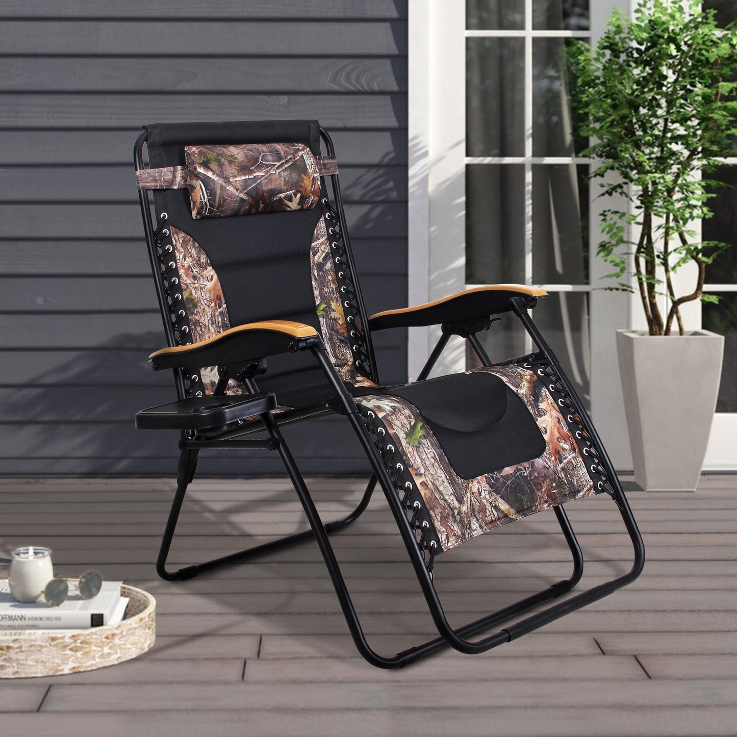 Oversize XL Padded Zero Gravity Lounge Chair Wider Armrest Adjustable Recliner with Cup Holder - N/A