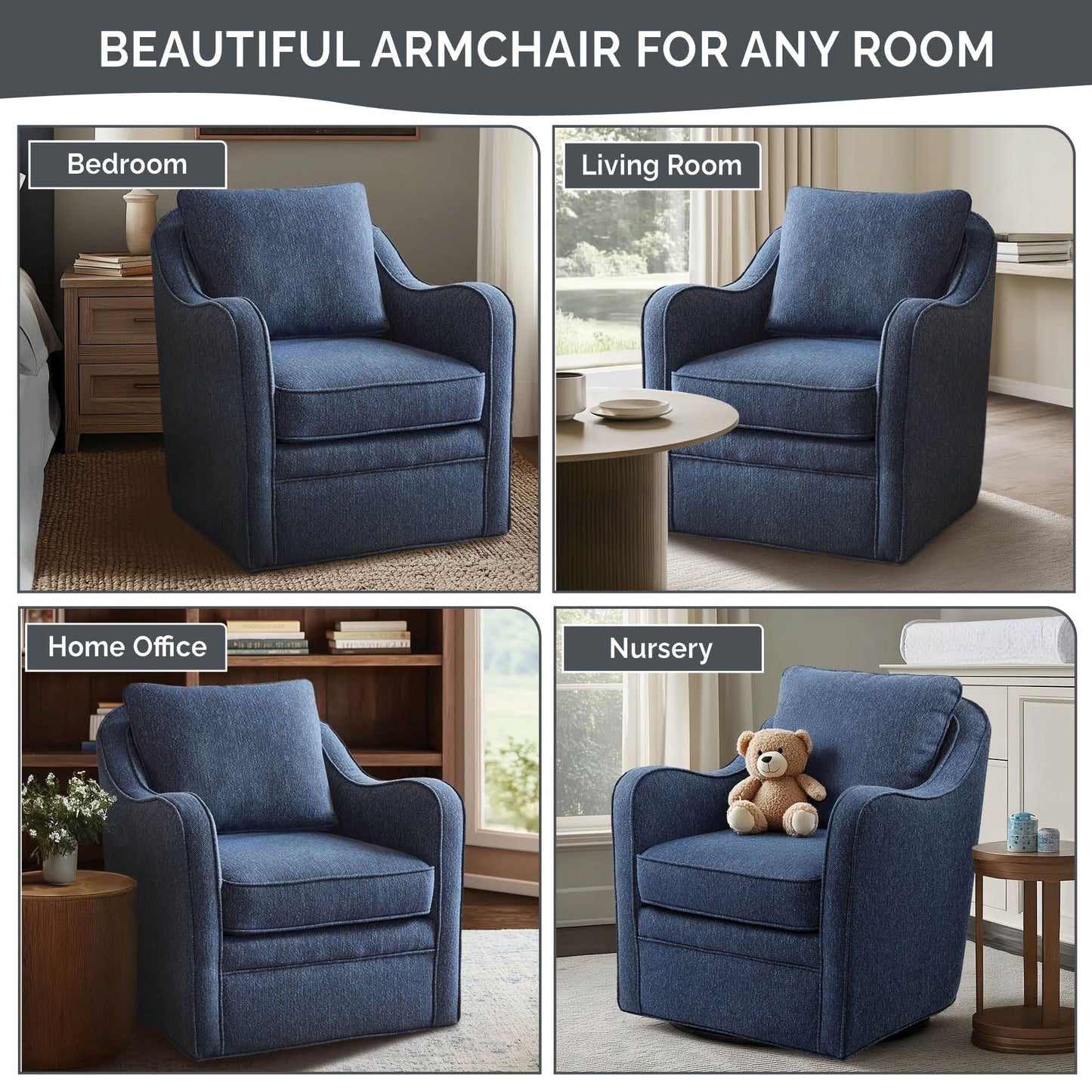 Madison Park Betty Upholstered Swivel Curved Armchair