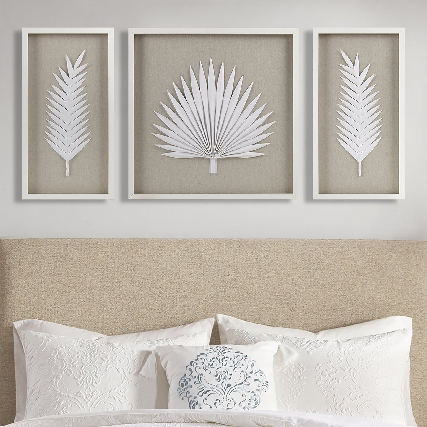 Madison Park Sabal Handmade Framed Rice Paper Palm Leaves 3-piece Shadowbox Wall Decor Set