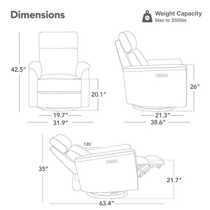 Maire Power Swivel Nursery Recliner Chair with Nightlight