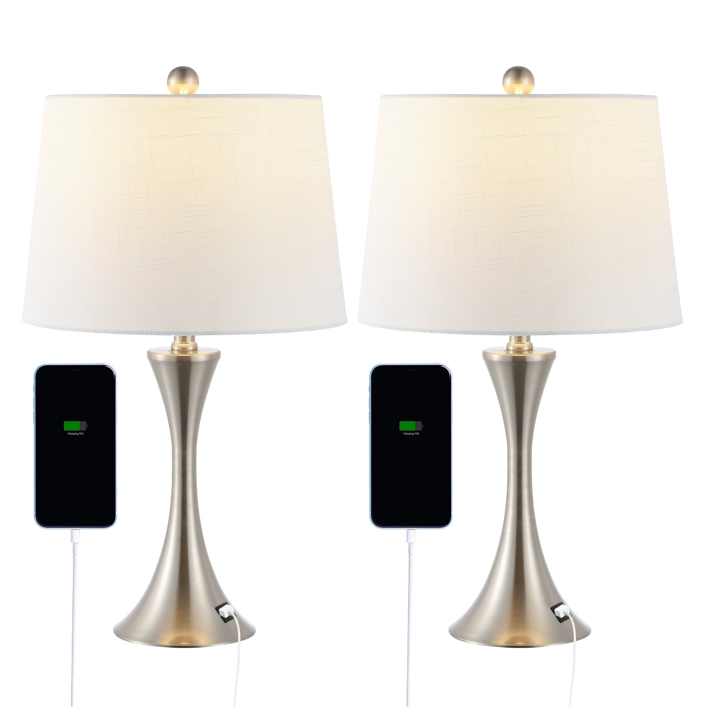 Makena 22.75 Modern Glam Iron Hourglass LED Table Lamp with USB Charging Port, (Set of 2) by JONATHAN Y