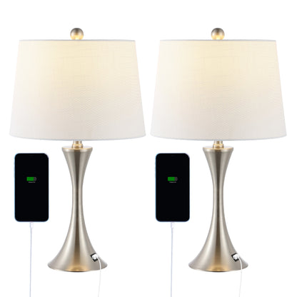 Makena 22.75 Modern Glam Iron Hourglass LED Table Lamp with USB Charging Port, (Set of 2) by JONATHAN Y
