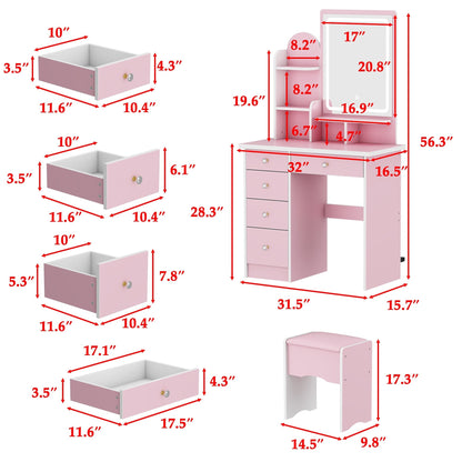Makeup Vanity Set Table With LED Light &Mirror & Stool
