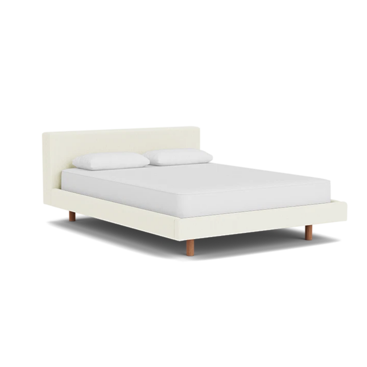 Custom Fabric Bento Queen Bed - Walnut Leg