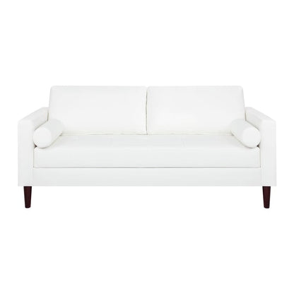 Modern Genuine Leather Sofa with Wooden Legs & Additional Bolster Pillow