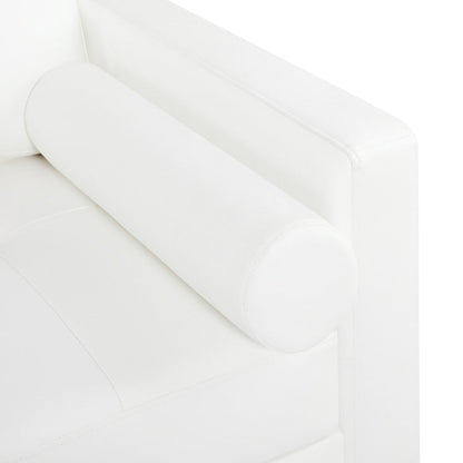 Modern Genuine Leather Sofa with Wooden Legs & Additional Bolster Pillow