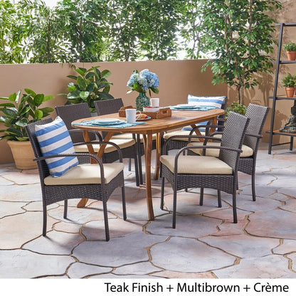 Mason Outdoor 7 Piece Acacia Wood and Wicker Dining Set by Christopher Knight Home