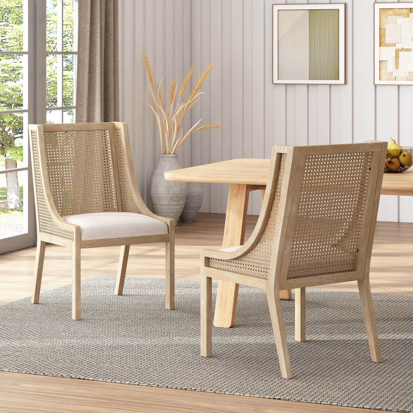 Maurers Cane and Wood Upholstered Dining Chairs (Set of 2) by Christopher Knight Home