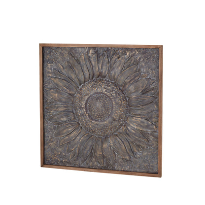 Metal Floral Sunflower Wall Decor with Embossed Details - Gray - Roche River Decor