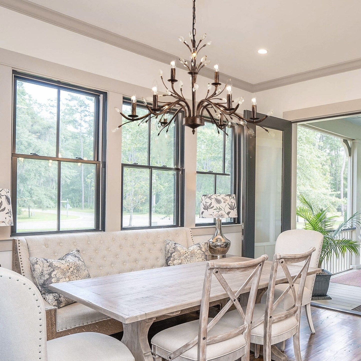 Farmhouse Retro Tree Branch Crystal Chandelier Candle-Style Pendant Light