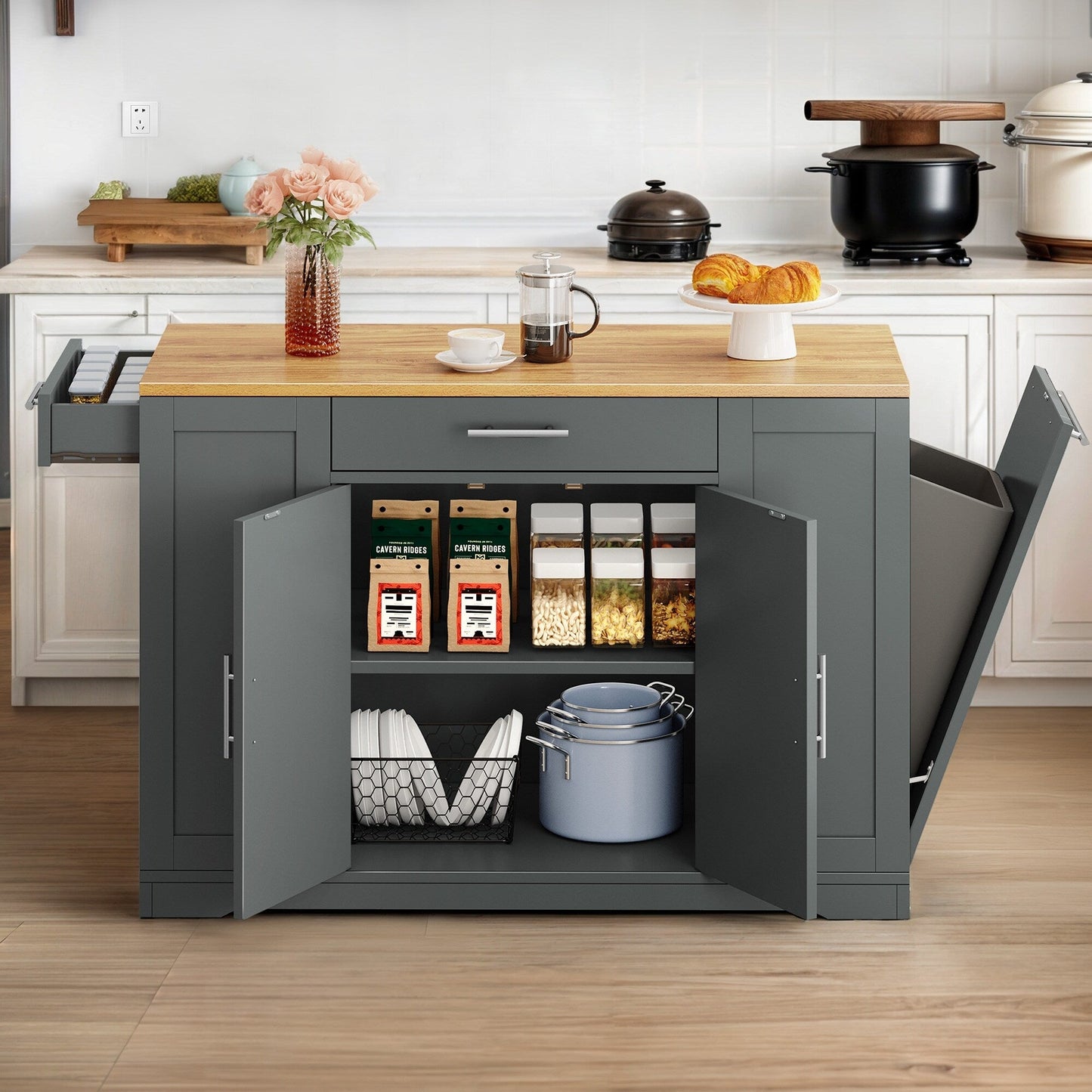 Moasis 53-inch Rolling Kitchen Island Storage Cabinet Portable Mobile Kitchen Cart