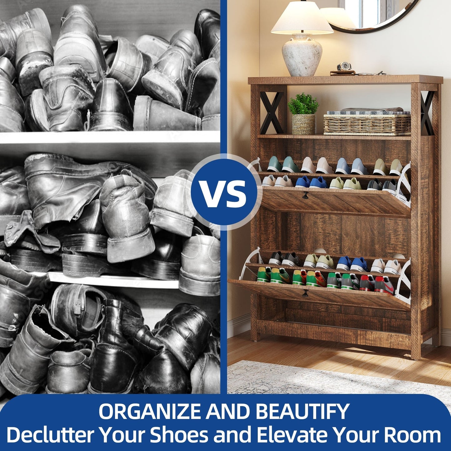 Moasis Shoe Storage Cabinet Organizer with 2 Compartments for Entryway Hallway