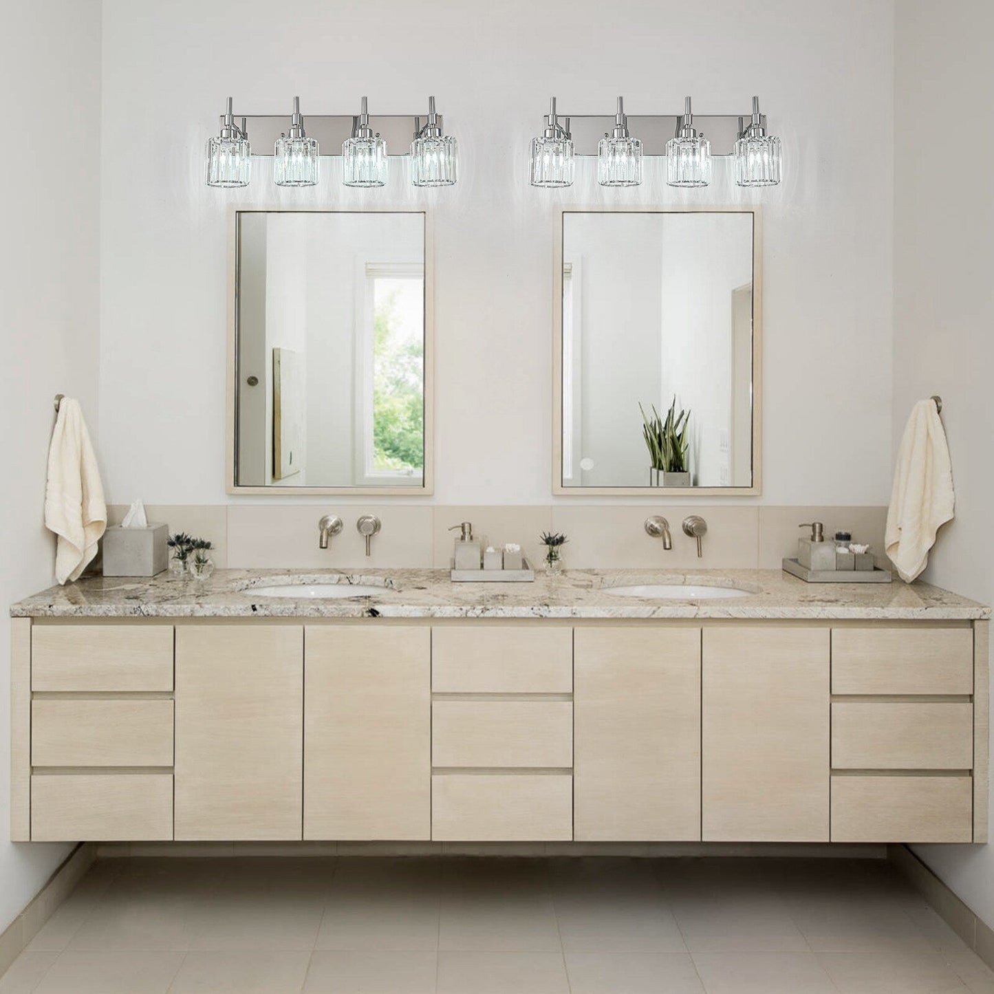 Modern Dimmable Crystal Bathroom Vanity Light Wall Sconces with Crystal Shades