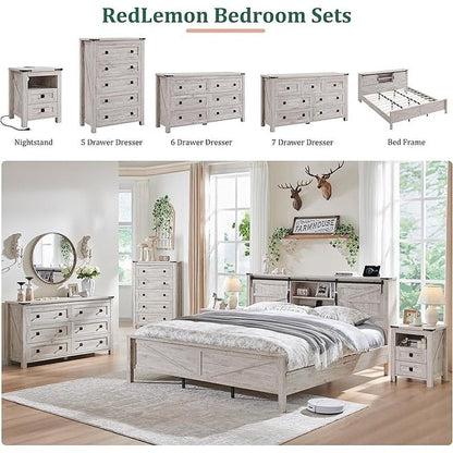 Farmhouse 6 Drawer Dresser, Wood TV Stand, Chest of Drawers