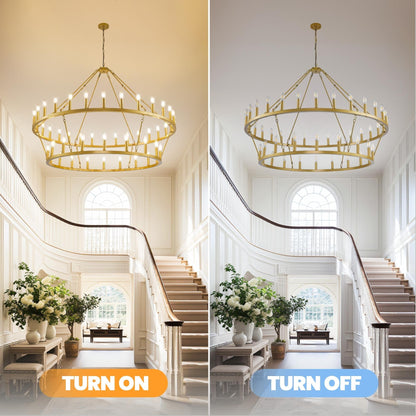 Modern Farmhouse Chandelier 2 Tier Round Wagon Wheel Chandelier Large High Ceiling Light.