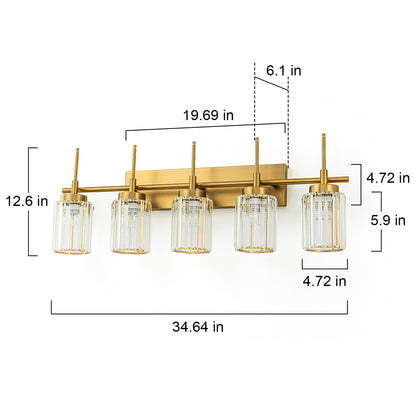 Modern Gold Dimmable Wall Light Glam Cylinder Bathroom Crystal Vanity Light Wall Sconces