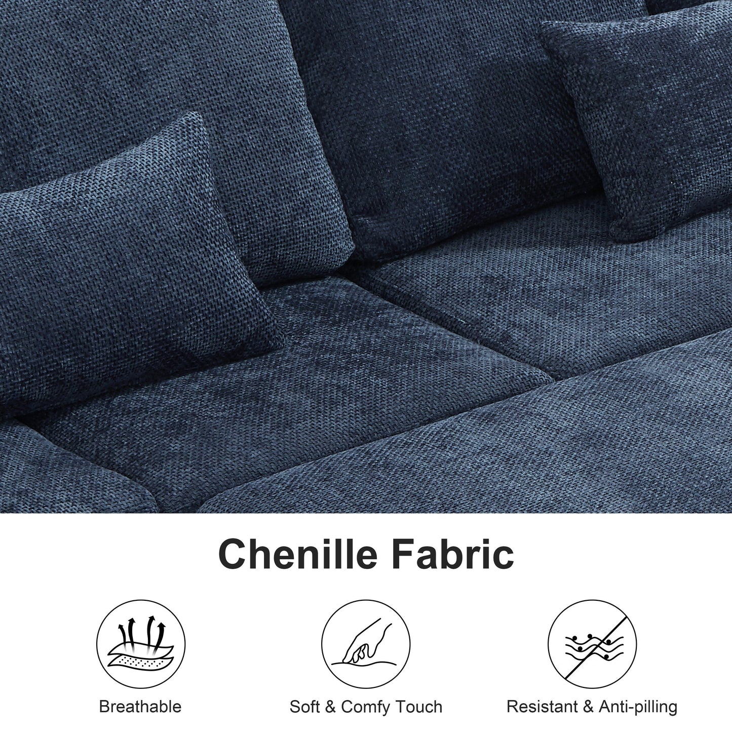 Modern L-Shaped Chenille Sectional Sofa with Pull-Out Sleeper, Storage Seats, Ottoman and 2 Pillows for Living Room