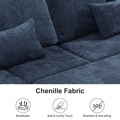 Modern L-Shaped Chenille Sectional Sofa with Pull-Out Sleeper, Storage Seats, Ottoman and 2 Pillows for Living Room