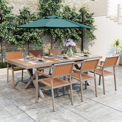 Modern Outdoor 7-piece Dining Set with Six Chairs and a Extendable Table for Patio