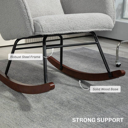 Modern Upholstered Rocking Nursery Glider Chair with High Backrest, Headrest and Lumbar Pillow for Living Room or Bedroom