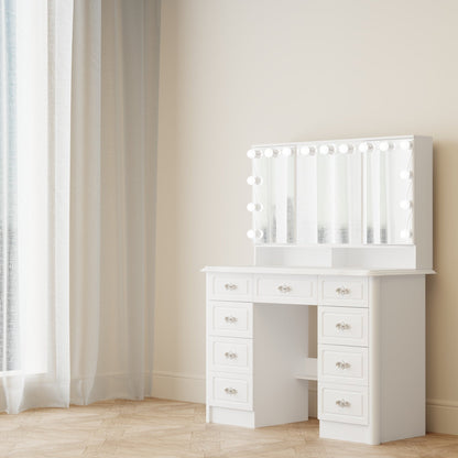 Modern White Makeup Vanity Fold Mirror Adjustable Lighting Dressing - 40.2x54.1