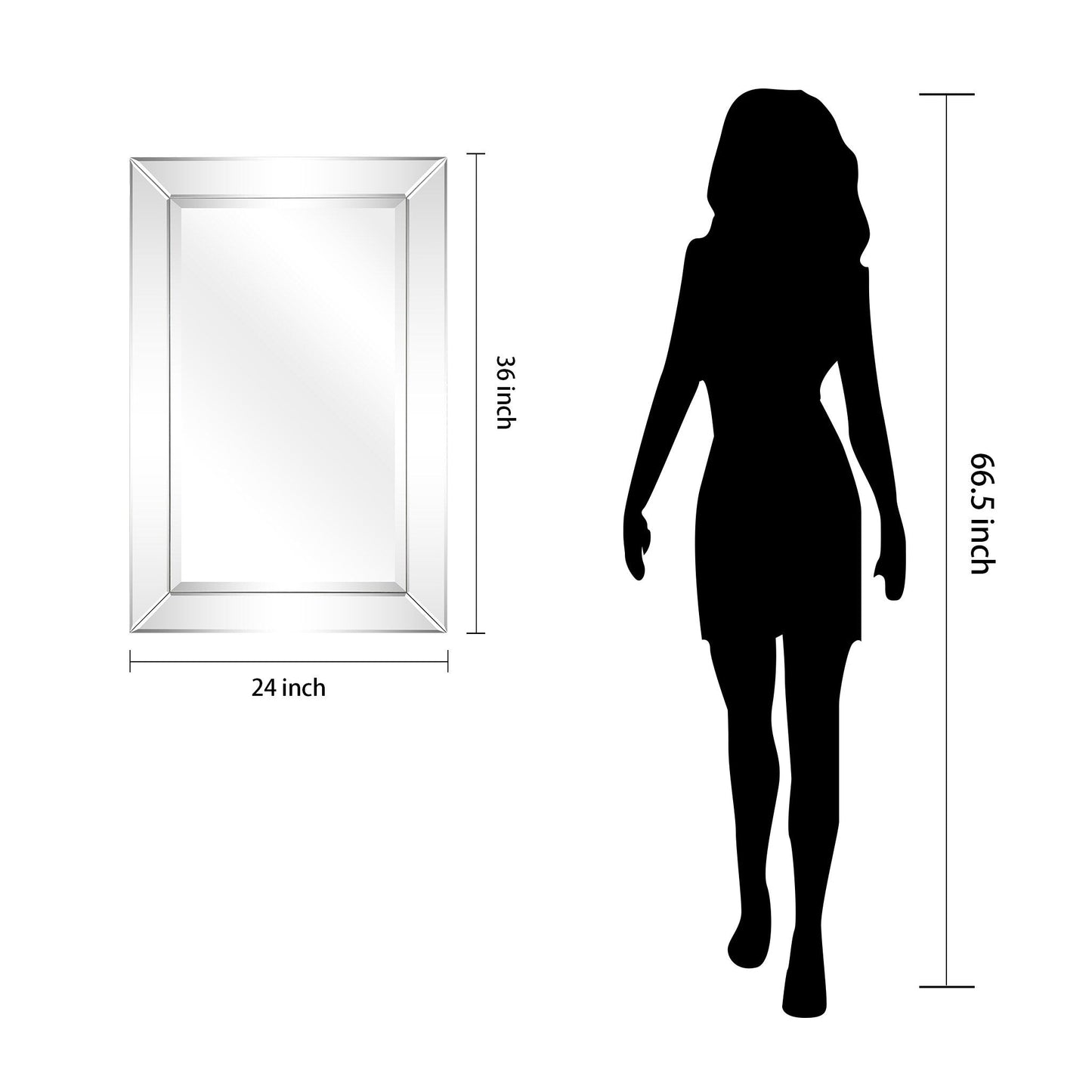 Beveled Rectangular Clear HD Wall Mounted Mirror for Bathroom, Vanity, Bedroom Mirrors, 3 sizes