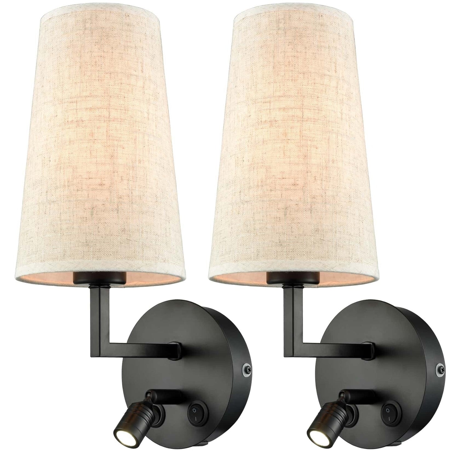 Morbihan Wall Sconce Set of 2 Fabric Wall Lamp with USB Port and Switch