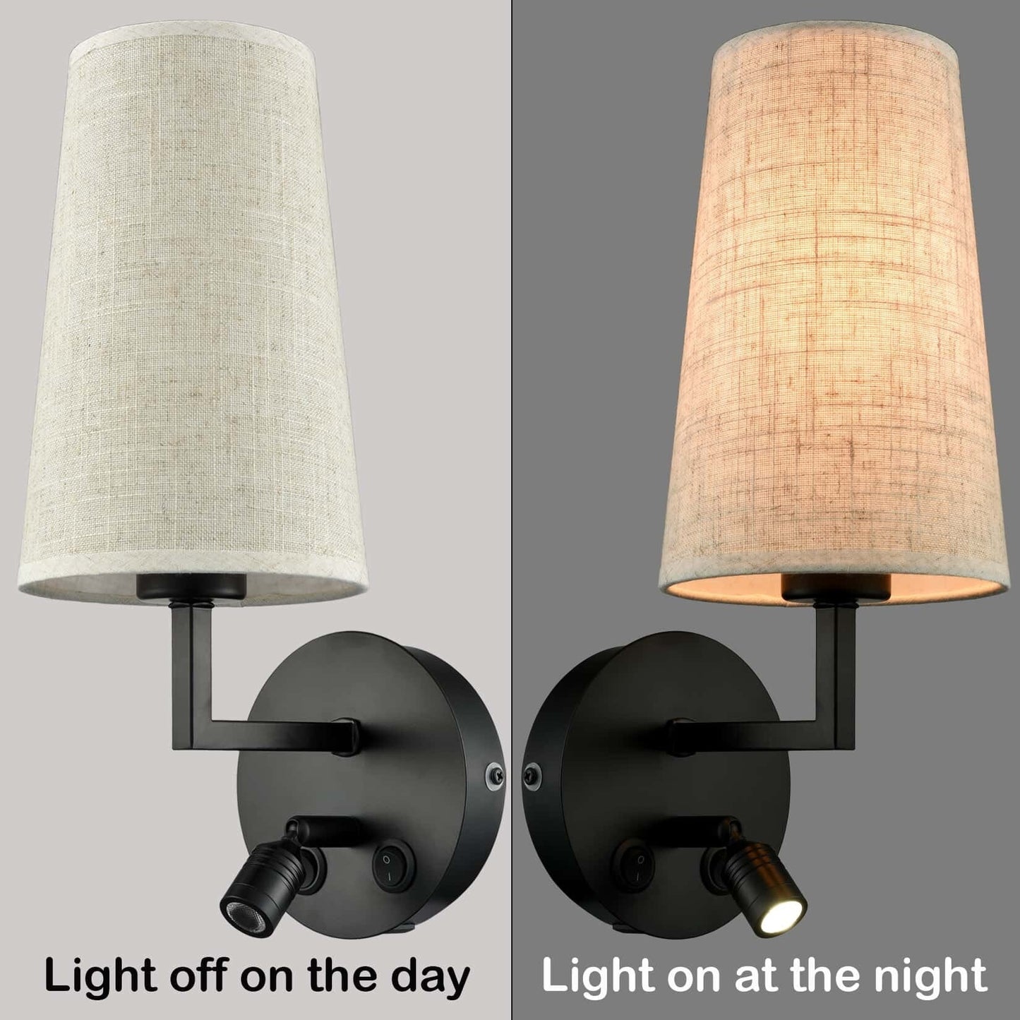 Morbihan Wall Sconce Set of 2 Fabric Wall Lamp with USB Port and Switch