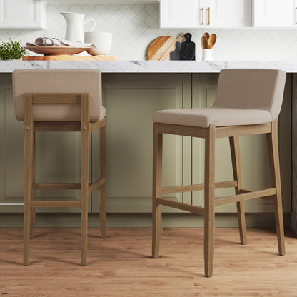 Gracie Modern Bar Stool, Boucle Upholstered Chair and Brushed Wooden Legs