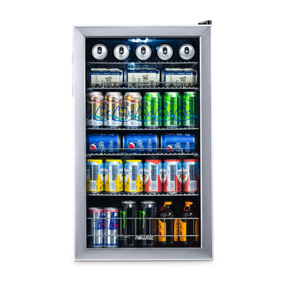 Newair 126-Can Capacity Beverage Refrigerator, Mini Fridge with Glass Door and Adjustable Shelves, Stainless Steel