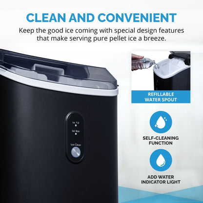 Newair 26 lbs. Countertop Nugget Ice Maker in Matte Black, Ice Viewing Window, Self-Cleaning Button, Easy-Pour Waterspout