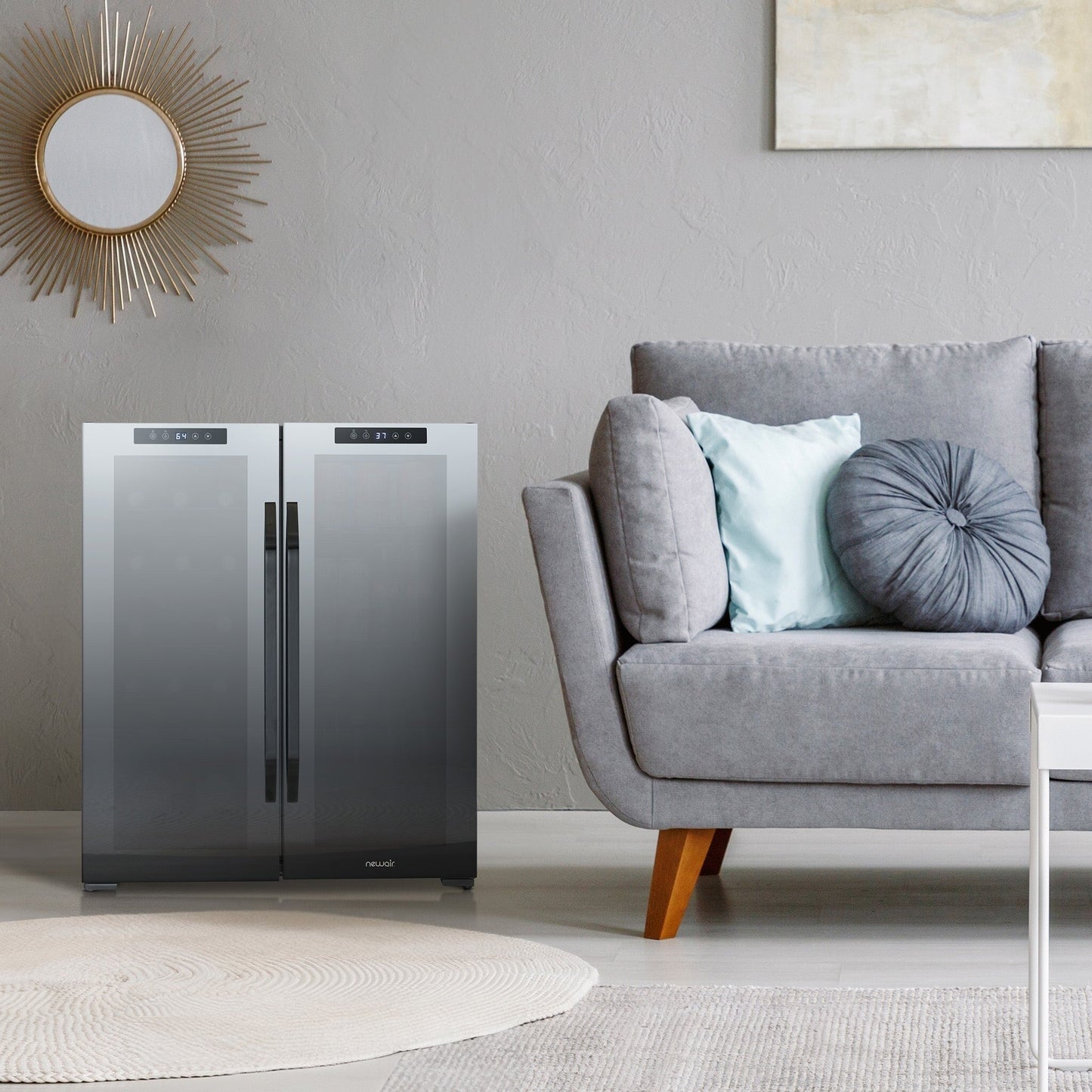 Newair Wine and Beverage Refrigerator, 18 Bottles & 59 Cans, Dual Temperature Zones, Freestanding, Digital Temperature Control