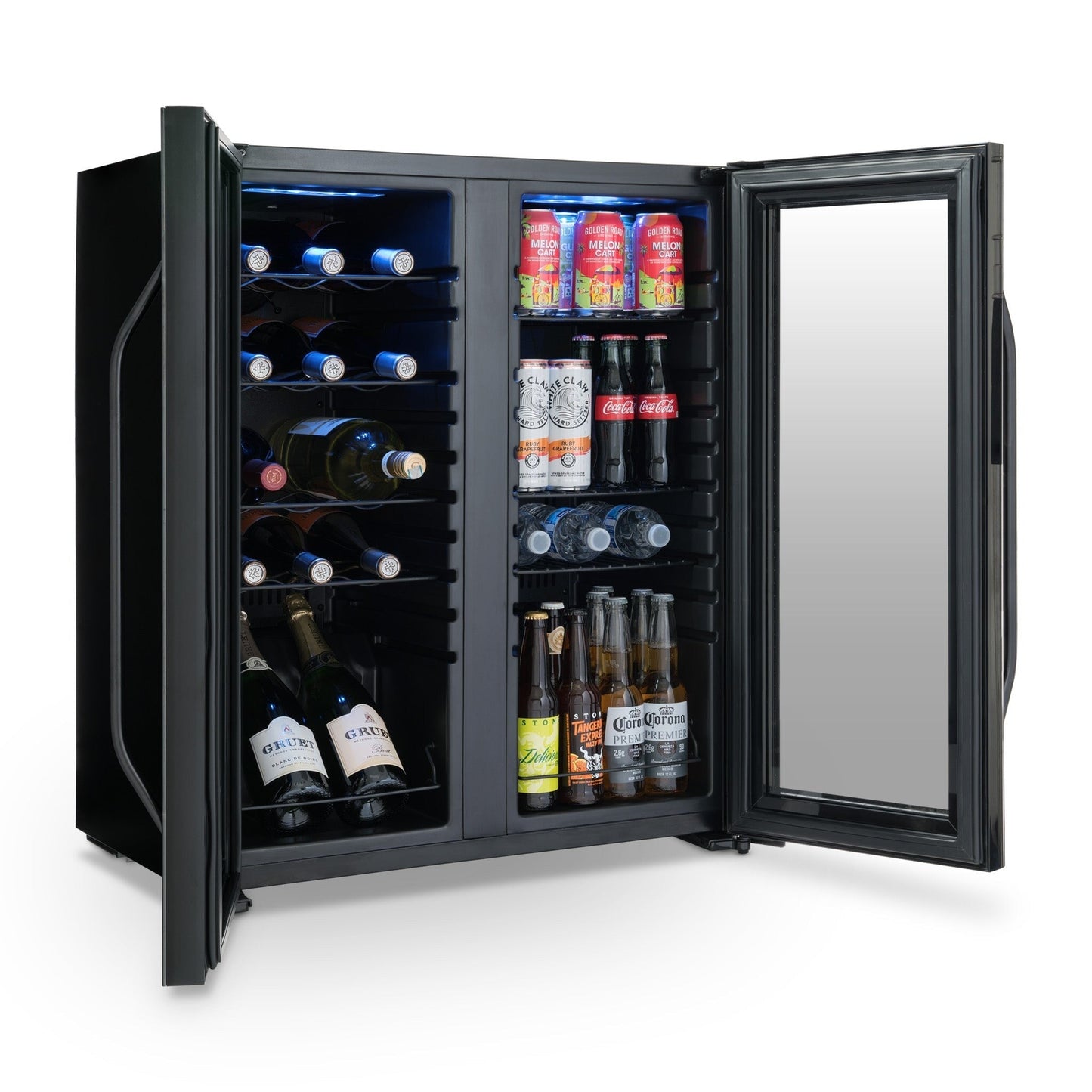 Newair Wine and Beverage Refrigerator, 18 Bottles & 59 Cans, Dual Temperature Zones, Freestanding, Digital Temperature Control