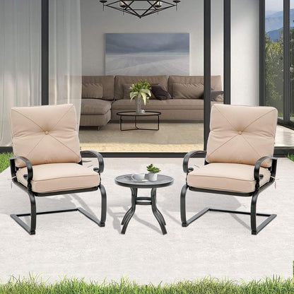 Nista 3 Piece Outdoor Patio C-Spring Bistro Set Dining Chairs with Cushions and Coffee Table by Havenside Home