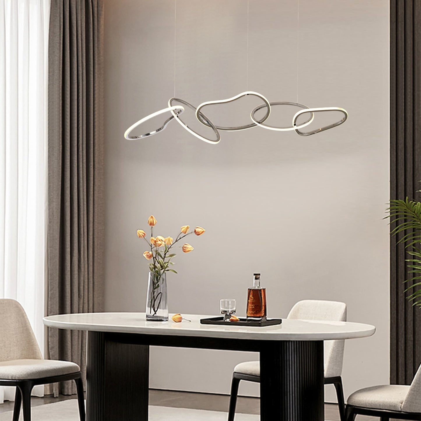 Nordic Luxury Interlocked Stainless Steel LED Chandelier Dining Room Ceiling Light