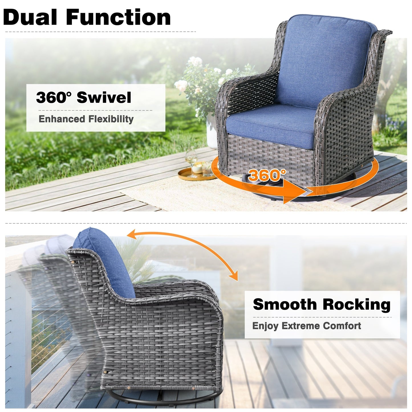 OVIOS 8-piece Patio Wicker Furniture Swivel Chair Set