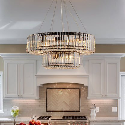OYIPRO 6/8/12-Light Modern Round Crystal Chandelier Drum Shape Pendant Light for Kitchen Island