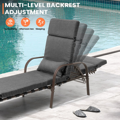Outdoor Adjustable Patio Chaise Lounge Chair with Cushion Beach Poolside