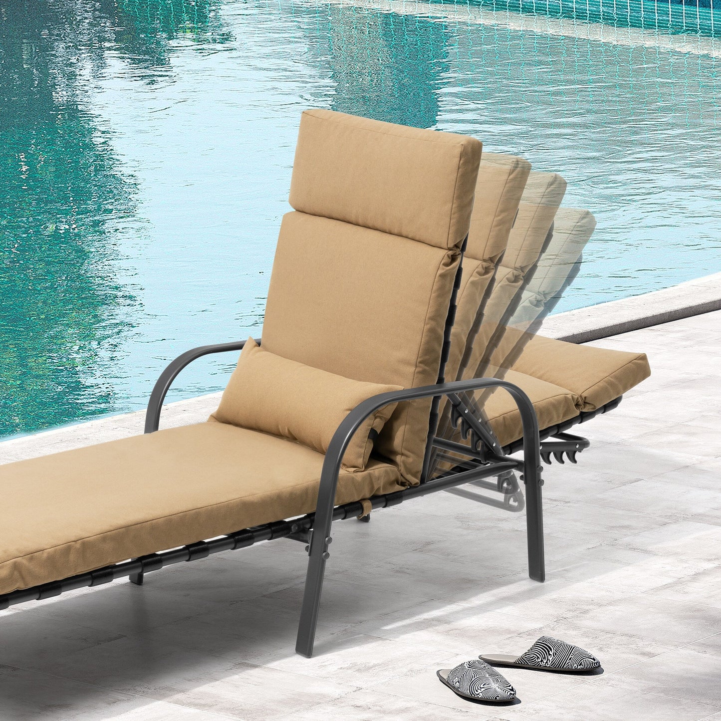 Outdoor Adjustable Patio Chaise Lounge Chair with Cushion Beach Poolside