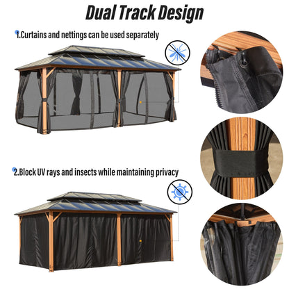 EROMMY Hardtop Gazebo,Outdoor Pergola with Double Roof & Netting & Curtains,Heavy Duty Canopy for Patio, Backyard, Pool party