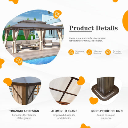EROMMY Hardtop Gazebo,Outdoor Pergola with Double Roof & Netting & Curtains,Heavy Duty Canopy for Patio, Backyard, Pool party