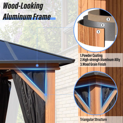 EROMMY Hardtop Gazebo,Outdoor Pergola with Double Roof & Netting & Curtains,Heavy Duty Canopy for Patio, Backyard, Pool party