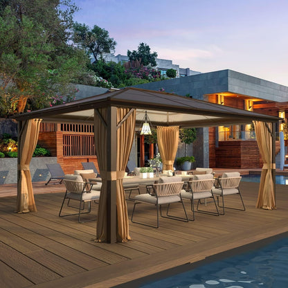 Hardtop Gazebo for Backyard – Permanent Pergola with Netting, Curtains & Double Roof, All-Weather Outdoor Shelter