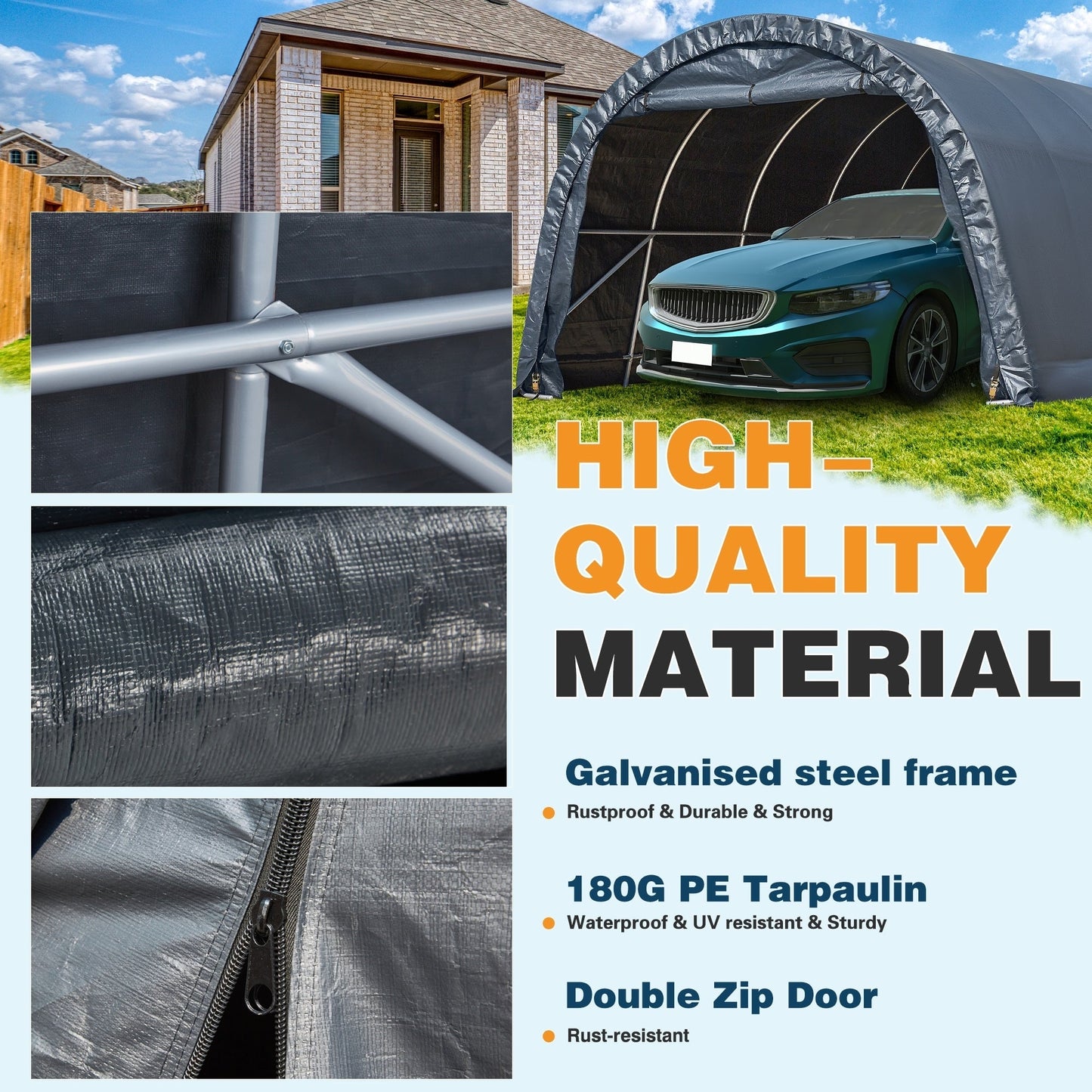 Outdoor Storage Shed and Carport Canopy: Portable Shelter for Bikes, Motorcycles, and Garden Storage