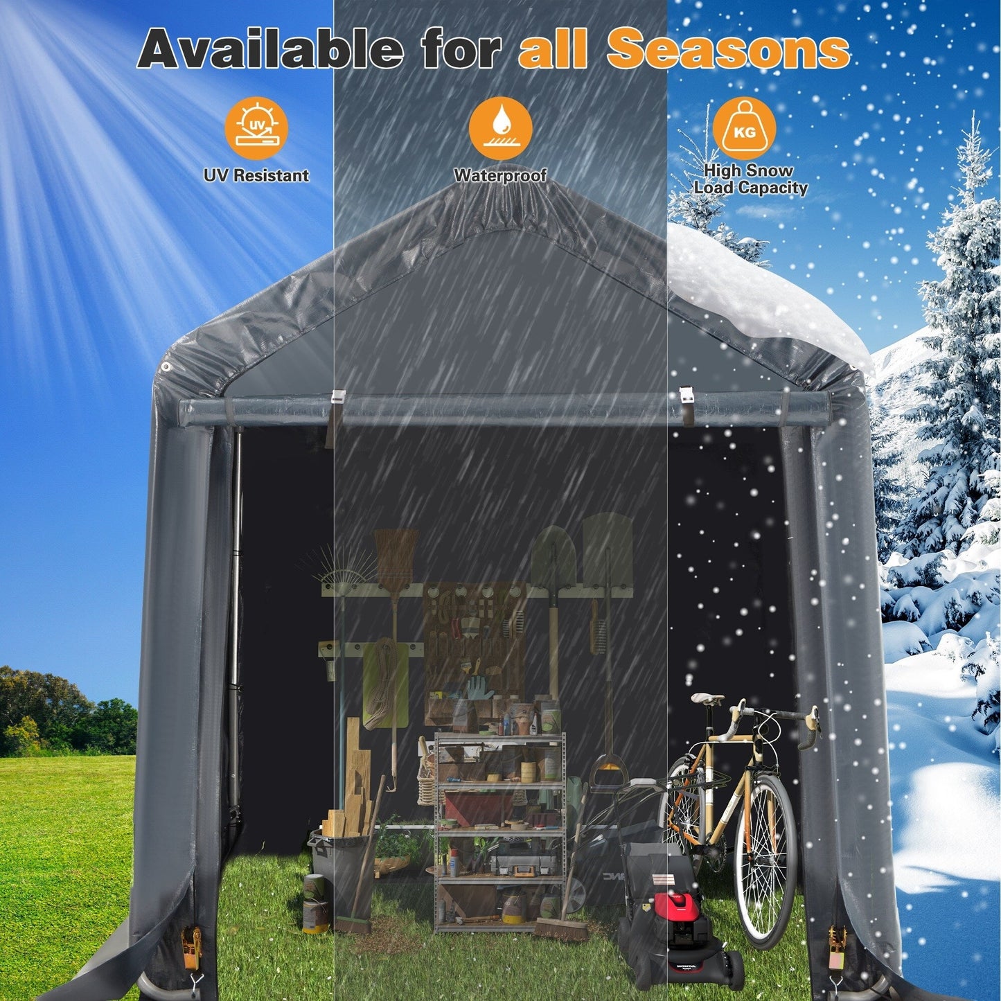 Outdoor Storage Shed and Carport Canopy: Portable Shelter for Bikes, Motorcycles, and Garden Storage