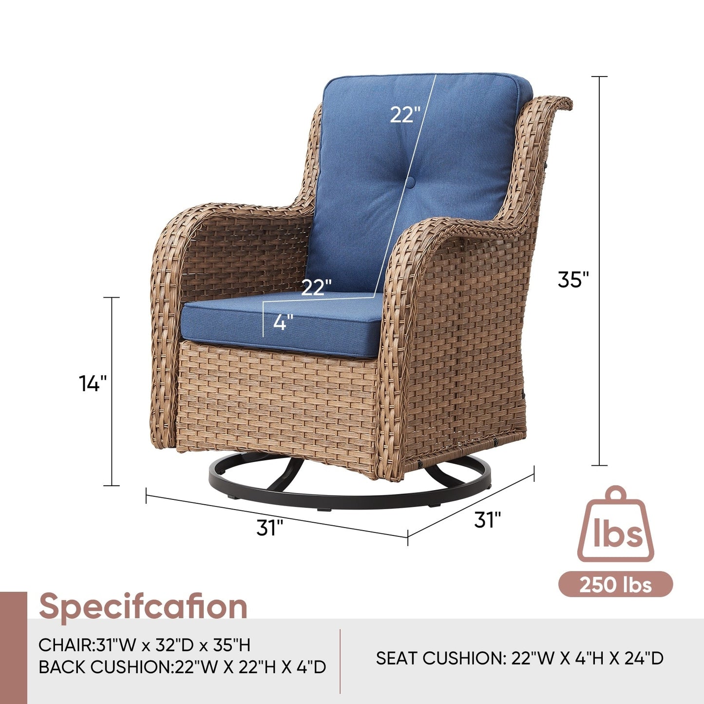 Gymojoy Outdoor Wicker Rocking Lounge Chairs with Swivel Base (Set of 2)